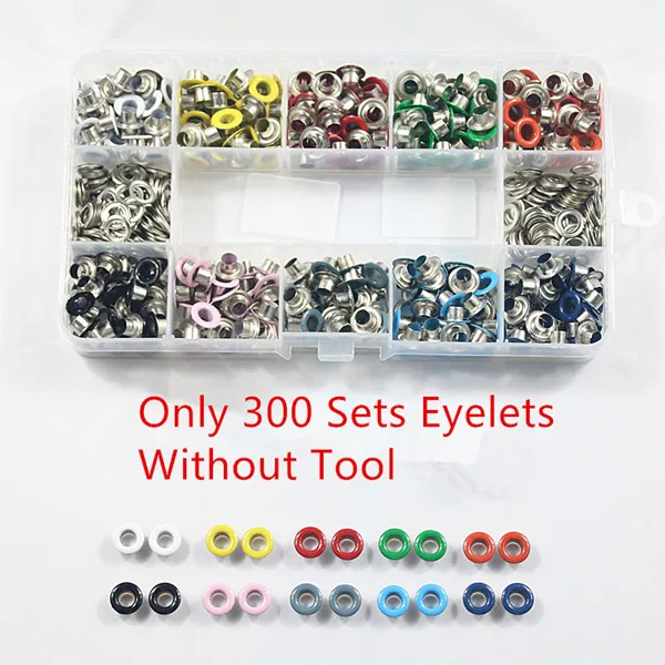 Only 300sets Eyelets 300 наборов, 5 мм, цветные металлические люверсы, люверсы, пряжка, сделай сам, материал для ремней, одежды, кожаных шнурков, для установки глаз, дырокол, инструмент - Цвет: Only 300sets Eyelets