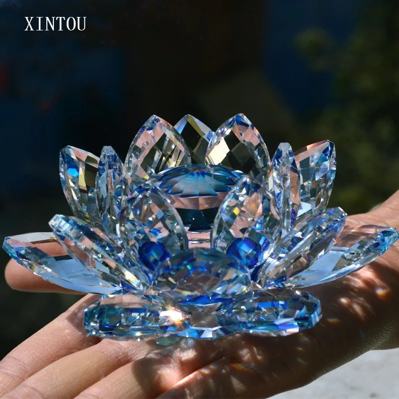 XINTOU 9 см хрустальный цветок Лотос для поделок креативный фэн-шуй домашний предмет декоративные фигурки Свадебный Рождественский стол Декор подарок - Цвет: Blue