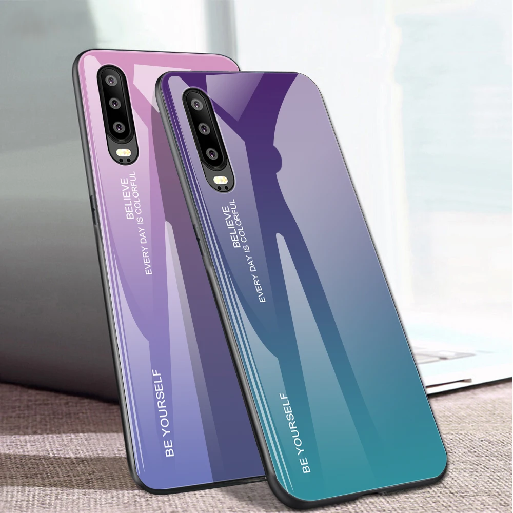 Чехол для телефона с градиентом Авроры Huawei P30 Pro P30Pro чехол из закаленного стекла P