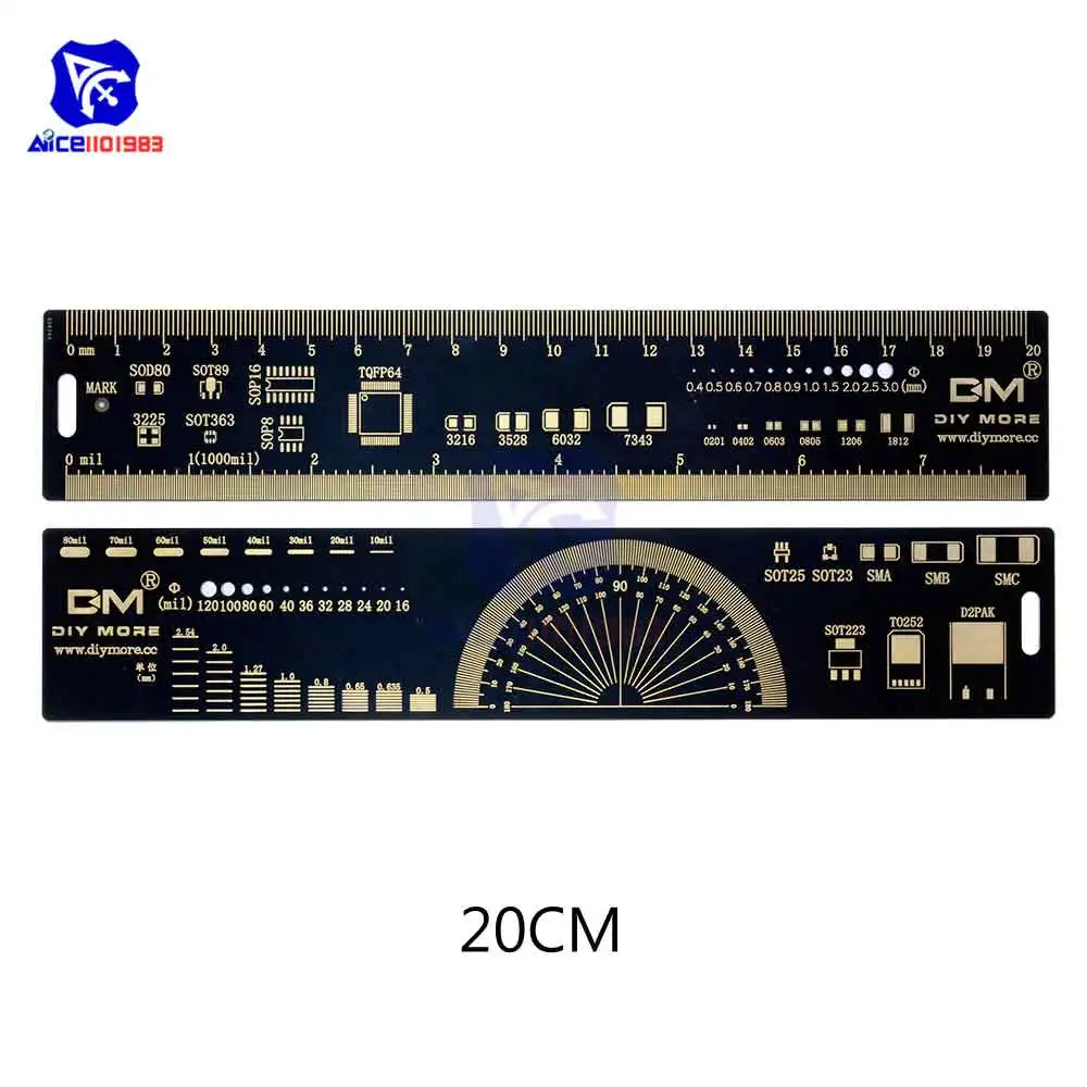 20cm 1 комплект 15 см 20 см 25 см PCB линейка Многофункциональный измерительный инструмент резистор микросхема конденсатора IC SMD диодный транзистор посылка 180 градусов - Цвет: 20cm