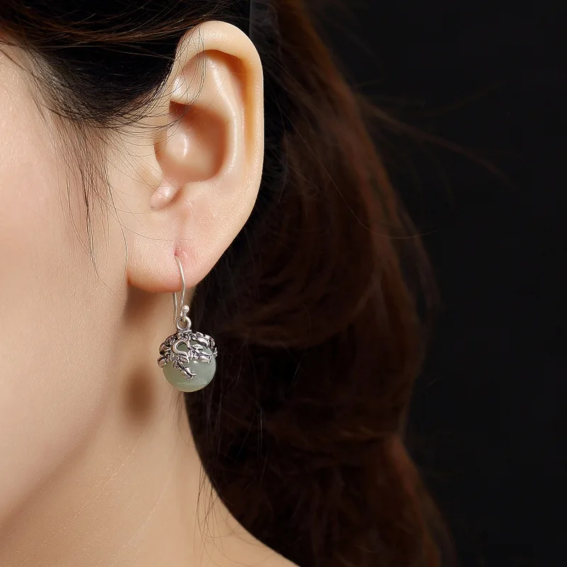 Natural Hetian Jade White Round Pearl Inlay To Restore Ancient Ways Ms High-grade Pendant Earrings Wholesale | Украшения и