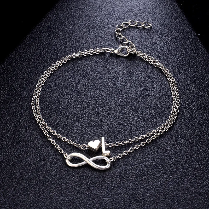 Женский браслет на лодыжку Boho серебряный серебряного цвета цепочке с 26 буквами ювелирные изделия для