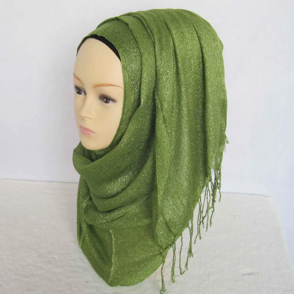 Army green Обычный Блеск Shimmer Блеск Блестящий Шарф Хиджаб Шаль Wrap Ид Свадебное Украшение Абая, 50 цветов для выбора,, PH013 - Цвет: Army green