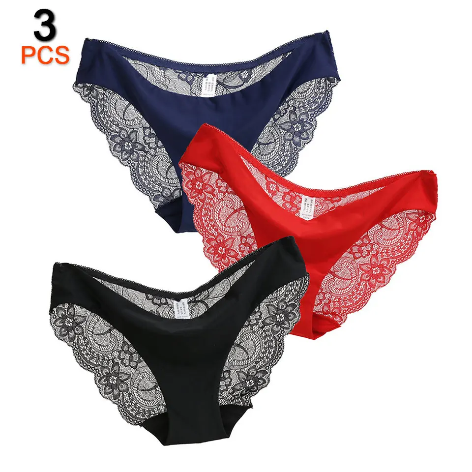 3 шт./лот сексуальные кружевные женские трусы бесшовное однотонное нижнее белье