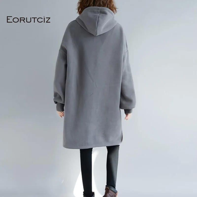 Женское платье толстовка с капюшоном EORUTCIZ плотное теплое лоскутного покроя