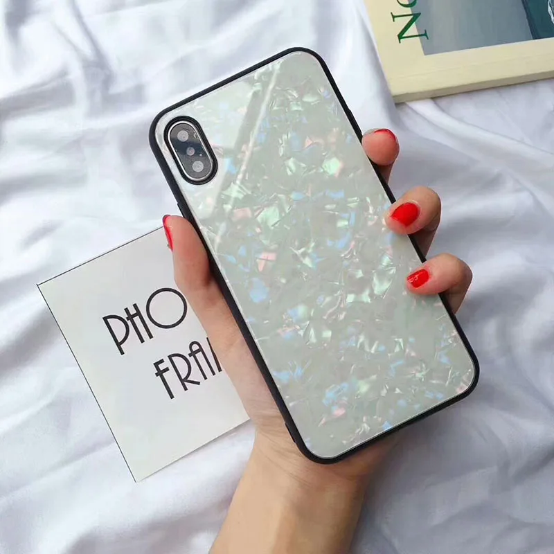 Роскошные раковины закаленное Стекло случае принципиально для iPhone 7 8 6 S Plus Glossy