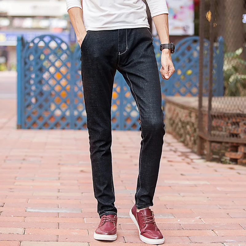 

2018 New Men Ripped Jeans Fashion Classic Simple Cut Normcore Casual Pants Skinny Denim Trousers Slim Fit Streetwear Black 1031