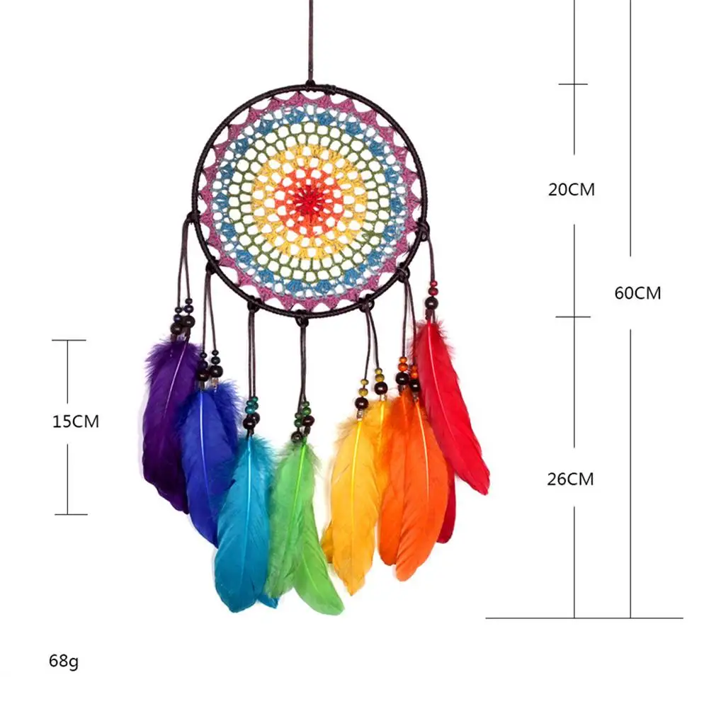 

2019 Handmade Ornaments Wind Chimes Rainbow Feather Dream Catchers For Gifts Wedding Home Decorations