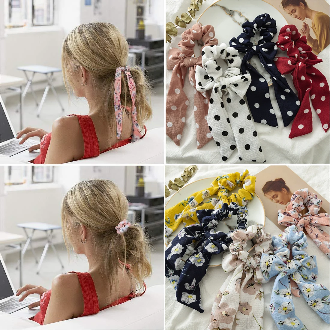 Для женщин шифоновое ленты для волос Scrunchies лента DIY луки резинки для волос шарф резинки для волос Веревка повязка для волос для девочек, женские аксессуары для волос
