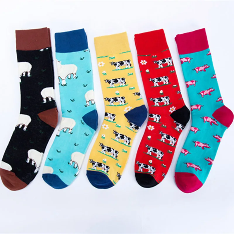 [WPLOIKJD]Cute Animal Wedding Funny Men Socks Cartoon Personality Skateboard Hip Hop Happy Creative Calcetines Hombre | Мужская одежда
