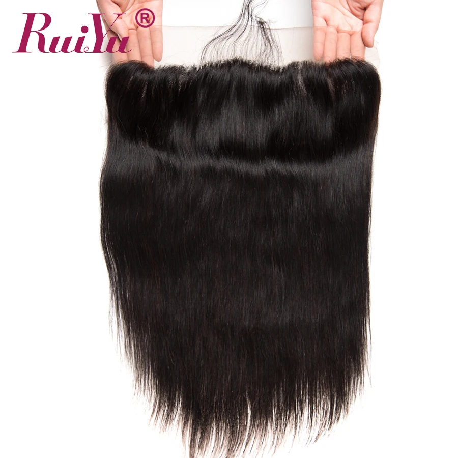 RUIYU перуанские прямые волосы кружевное лобное Закрытие от уха до швейцарские