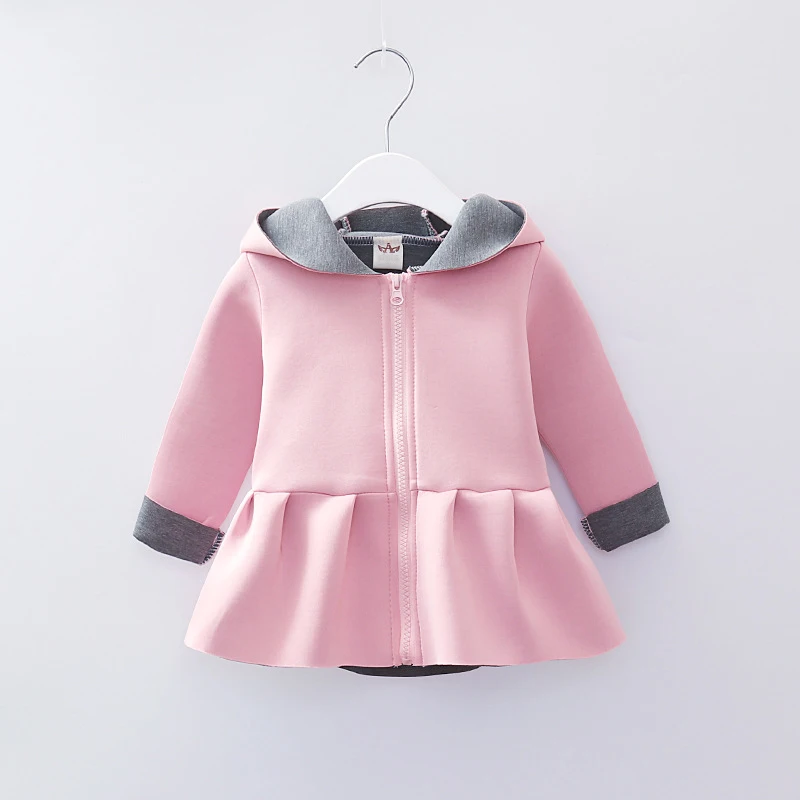 Baby Girl Rabbit Hooded Cotton Jacket for Autumn Spring Kid Space Outwear Pink and Grey 2 Colors | Детская одежда и обувь