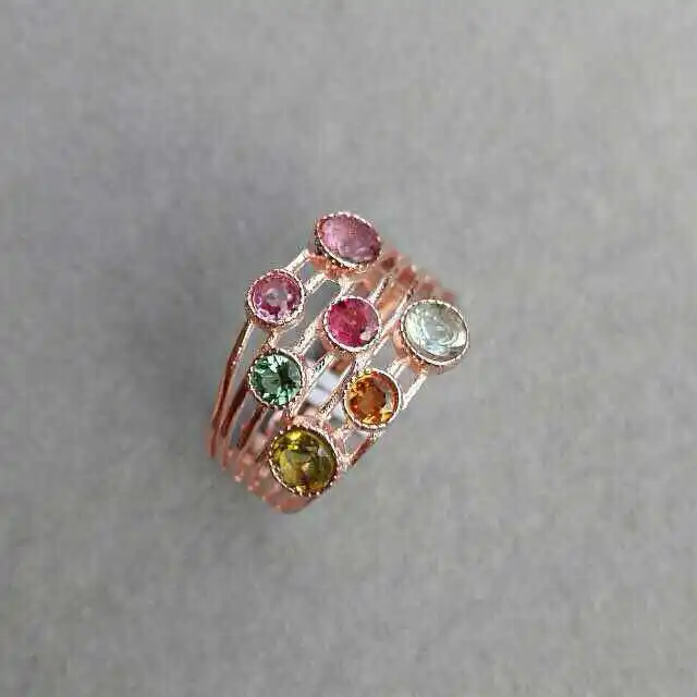 Кольцо с натуральным разноцветным турмалином серебро 925 пробы|gemstone jewelry|gemstone rings