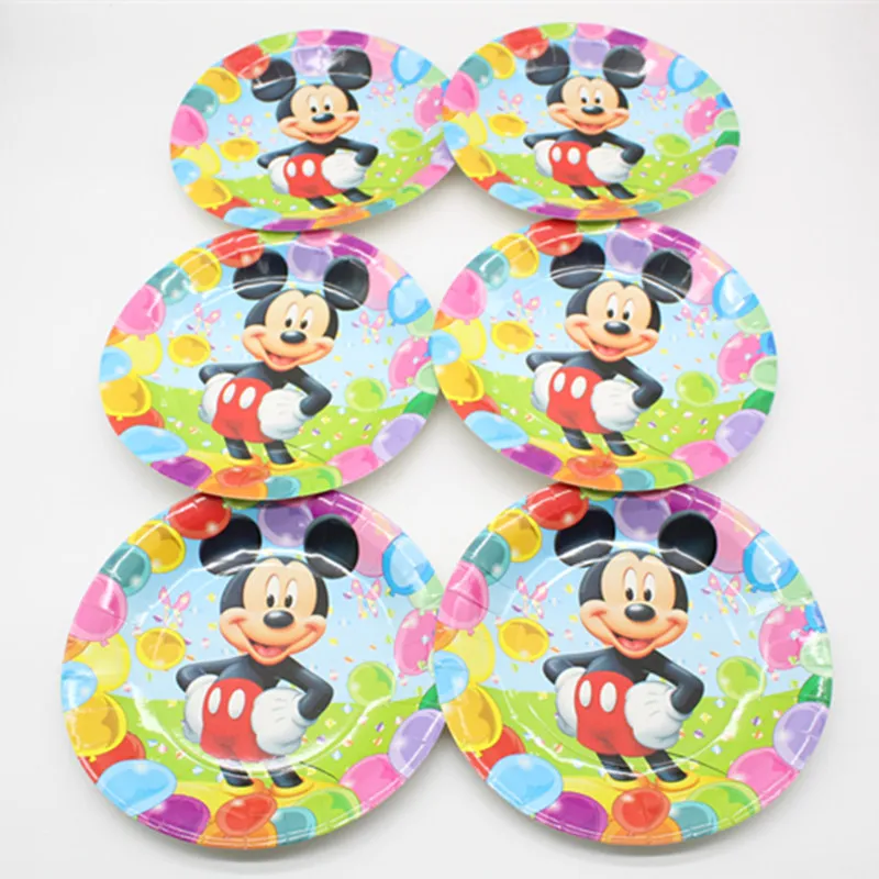 9 inch plate 6pcs Одноразовые вечерние столовые приборы с изображением Микки Мауса, животных, синего цвета, Детская салфетка для душа, поднос, Подарочный пакет, пригласительная карта - Цвет: 9 inch plate 6pcs