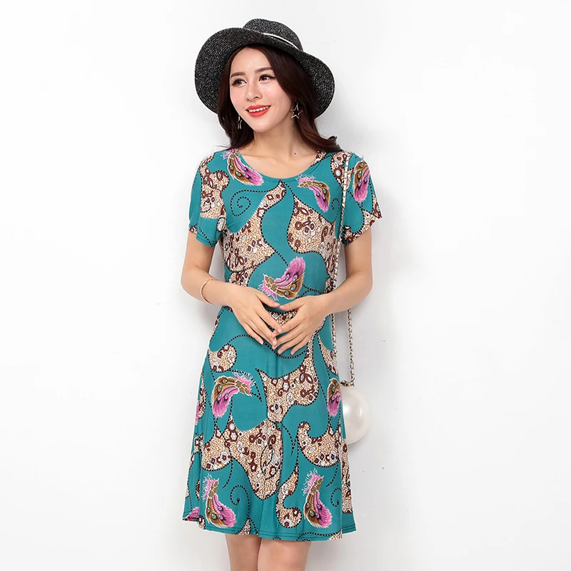Ретро Печать Женщины Dress Цветочные Коротким Рукавом Повседневная Лето Карандаш