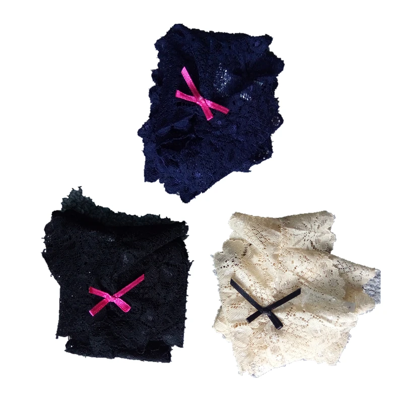 black blue beige Ixuejie 3 шт./лот S-XL размера плюс женские кружевные стринги большого размера сексуальные трусики быстросохнущие модные трусы - Цвет: black blue beige
