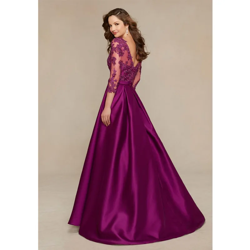 Plus Size Puffy V neck Satin Three Quarter Sleeves Mother of the Bride Dresses for Wedding | Свадьбы и торжества