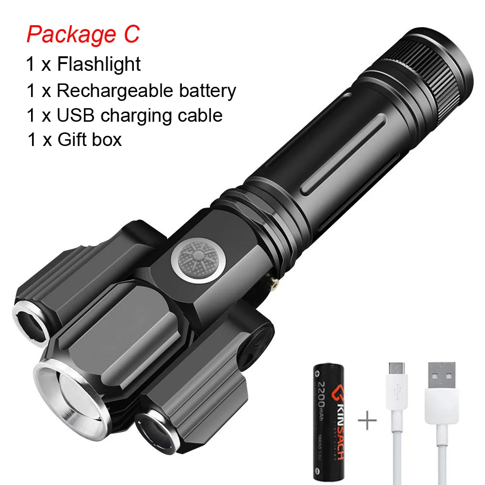 Package C 3 светодиодный вспышка светильник фонарь 1* T6+ 2* XPE масштабируемые 4 светильник режим вспышки светильник приведенный в действие 18650 Батарея для кемпинга - Emitting Color: Package C