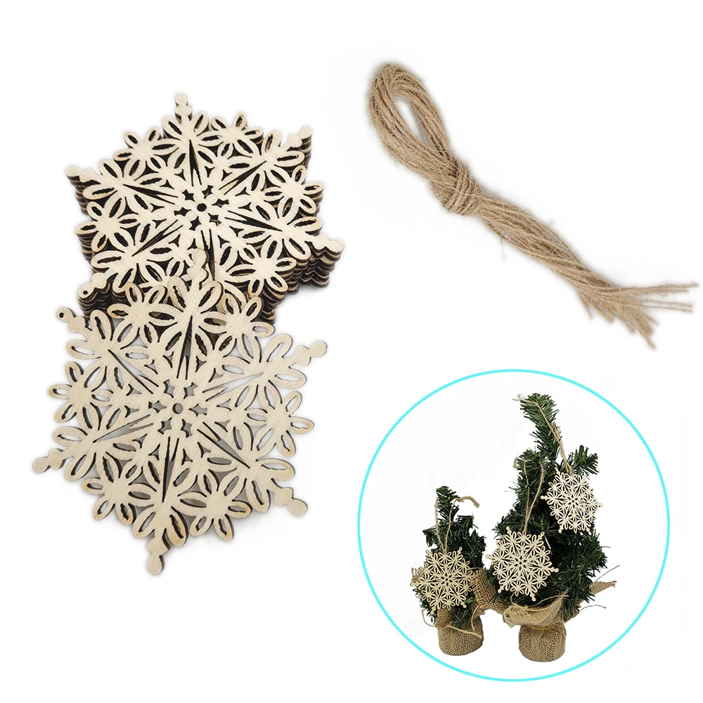 

10 Pieces Wooden Snowflake Christmas Tree Ornaments Hanging with 10 Pieces Crafts Twines