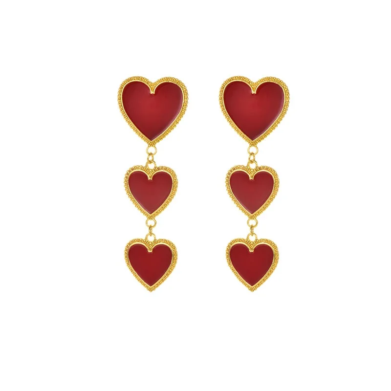 gold red Роскошные свадебные хрустальные подвесное сердечко серьги ювелирные изделия серьги для женщин подарок любви богемные блестящие бахромой серьги с витым элементом Рождество - Окраска металла: gold red