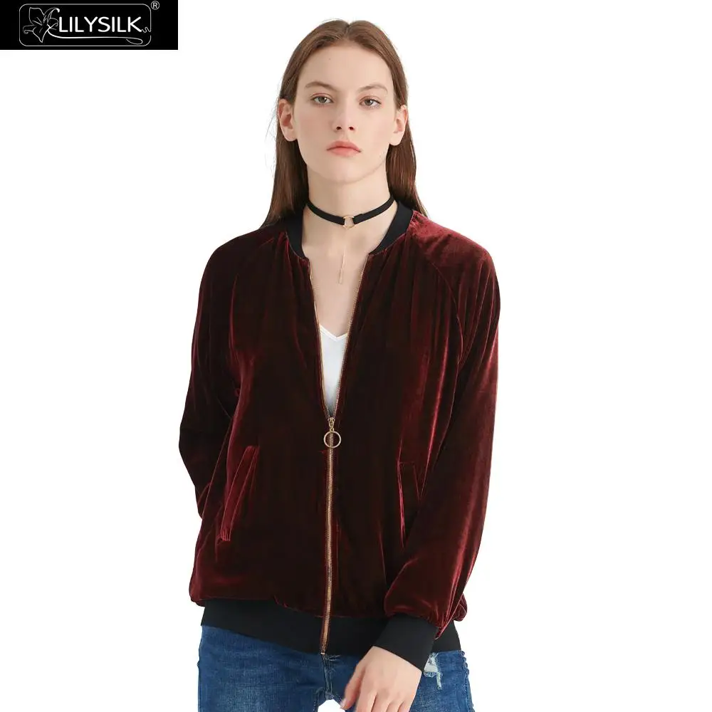 Куртка LilySilk женская базовая бейсбольная куртка из шелка и бархата|Женские плащи