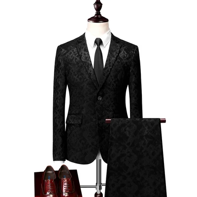 Черный Куртка+ жилет+ брюки) мужские костюмы Бизнес Slim fit повседневные мужские свадебные костюмы платье мужские вечерние костюмы вышивка M-6XL - Цвет: Черный