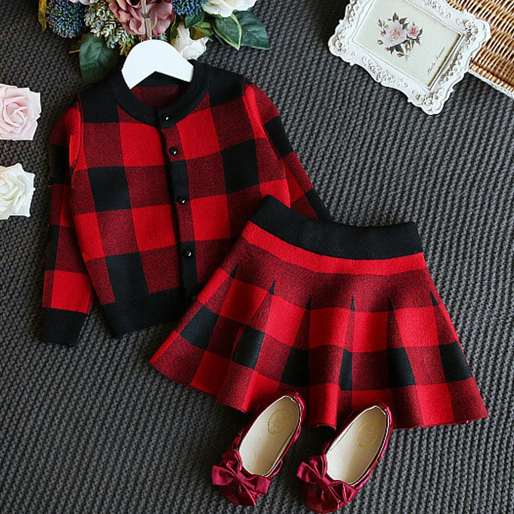 K06673Red Новинка; Одежда для девочек-подростков; Детский комплект; зимний свитер+ юбка для девочек; комплект одежды для детей; кардиган; свитер; Детский костюм - Цвет: K06673Red