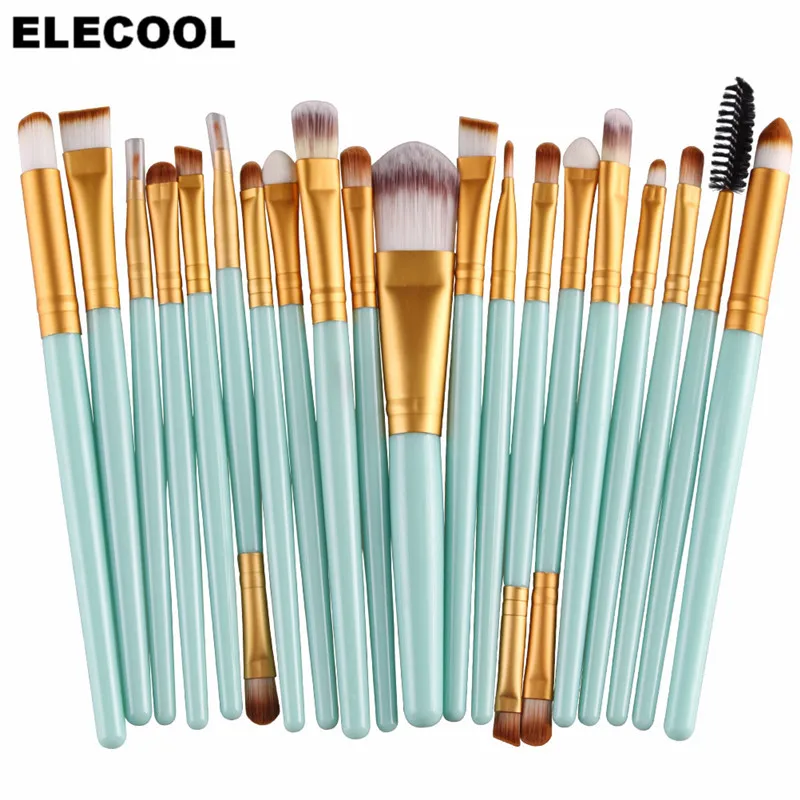 Elecool 20/15/1 шт. профессиональная кисть для максияжа, тени для век Кисть для растушевки теней набор кистей для макияжа губ подводка для глаз кисти, косметический инструмент - Handle Color: 20pcs green gold