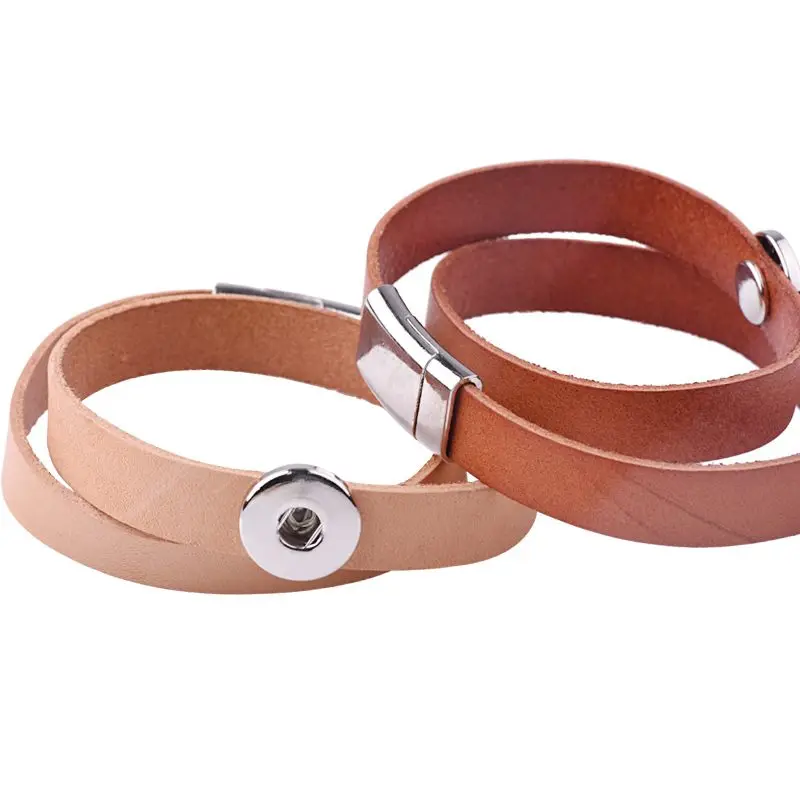 18mm Vintage Snap Button Bracelet For Women Men Brown Leather Jewelry Wrap Hand Multi Layer Bracelets &amp Bangles Magnet Clasp | Украшения