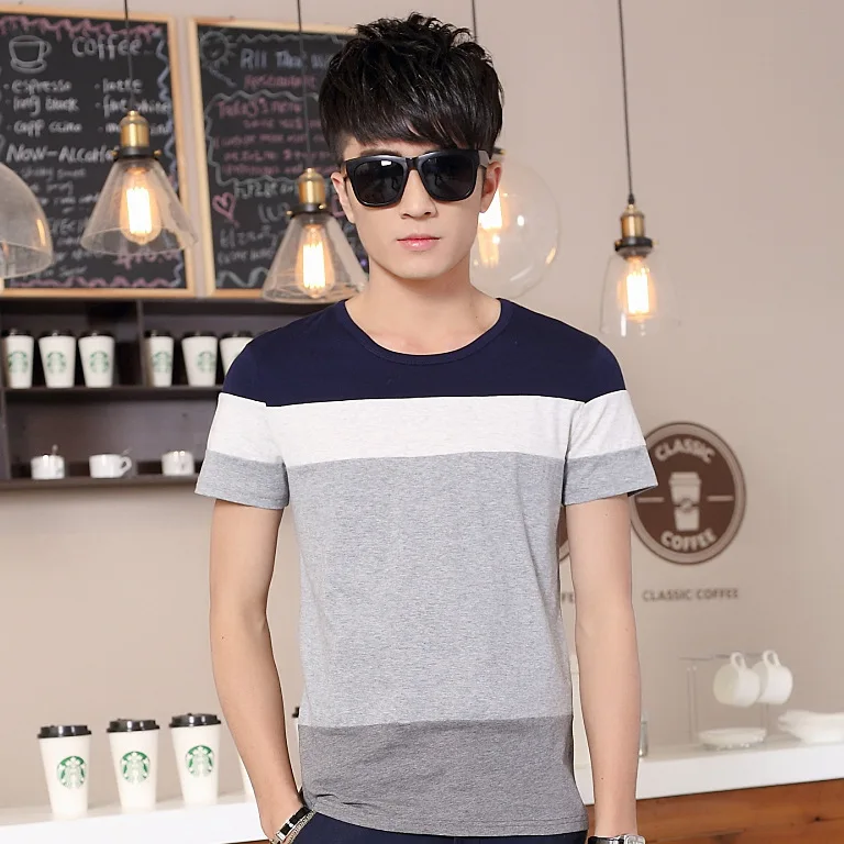 Helisopus Мужская футболка трехцветная градиентная с круглым вырезом трендовая