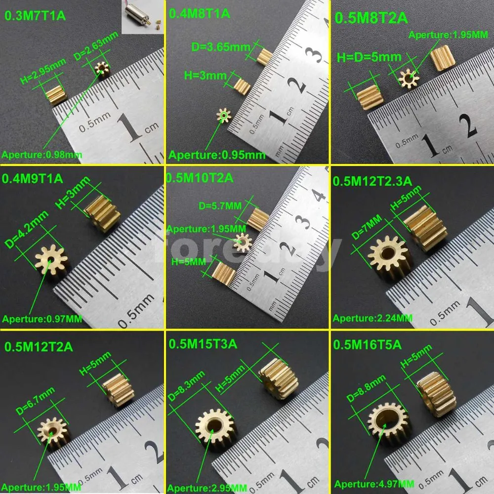 

10PCS/LOT Copper Spur Gear Brass Gears 0.3M 0.4M 0.5M 0.5 Modulus Aperture 1MM 2MM 3MM 3.17MM 5MM 7T 8T 9T 10T 12T 14T 15T 16T