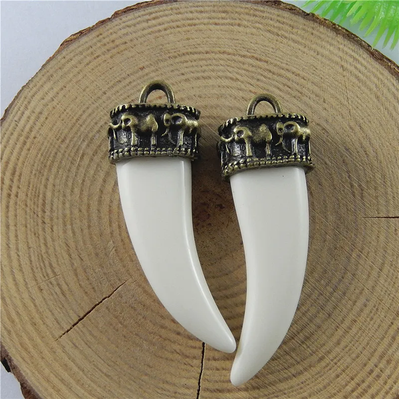 Julie Wang 10PCS Colorful Charm Simulated Animal Teeth Suspension Pendants For Jewelry Necklace Earring Accessory 47*15*11mm|pendant for
