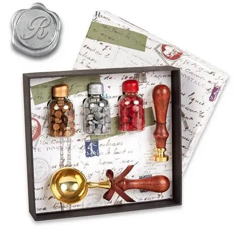 

Sealing Wax Bead Kit with Initial Wax Seal Stamp-choice of font on 3/4" die