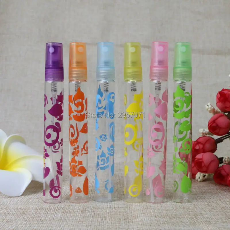 Colorful Flower 10ml Mini Portable Travel Clear Glass Perfume Bottles Atomizer Empty Cosmetic Containers for Sample 102pcs/lot