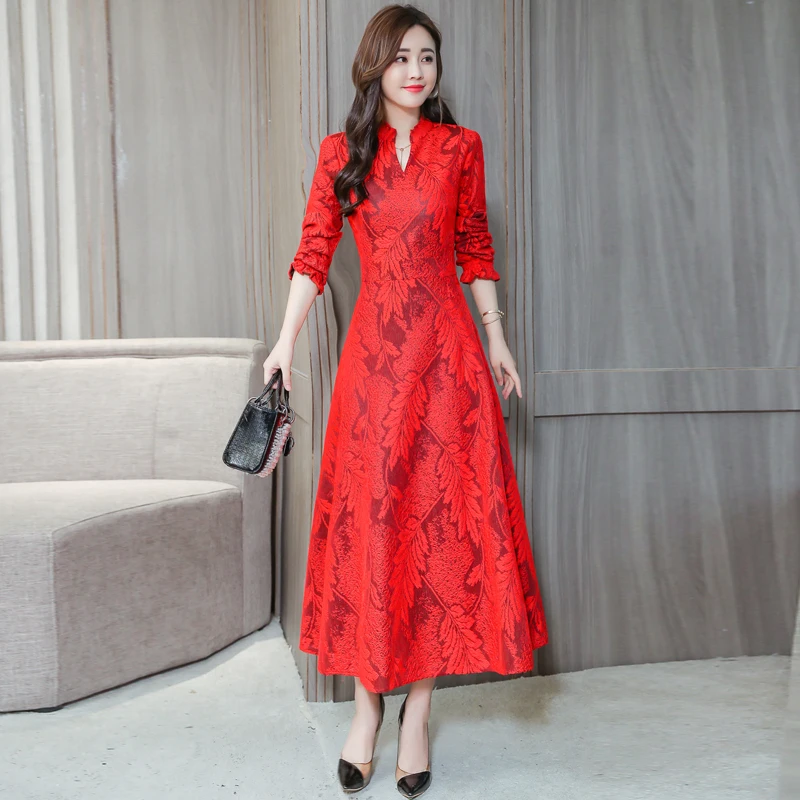 Зимние платья женские Cheongsam Qipao традиционное китайское платье ретро винтажное вьетнамское Платье длинное сексуальное восточное платье TA1330