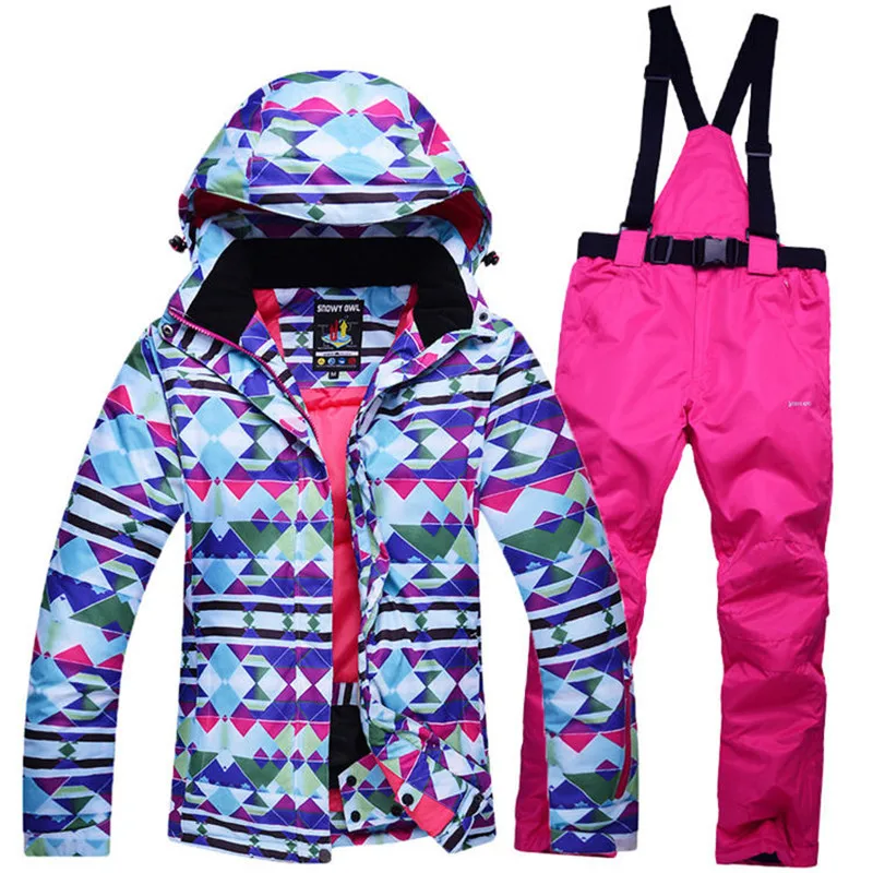 colorful Woman Blue Snow Jackets Ladies Ski suit sets Female Snowboarding clothing outdoor sports Costumes Jacket + Bibs pant | Спорт и