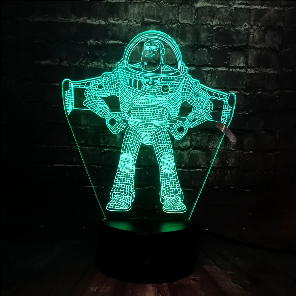 Новинка, 3D мультфильм, 7 цветов, меняющий сказку игрушек, Базз, светильник, новогодний блеск, светодиодный, Домашний Настольный Декор, USB База, Ночной светильник, подарок на день рождения