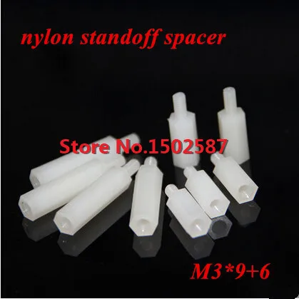 

500pcs/lot M3*9+6 Nylon Hex Standoff Spacer M3 Male x M3 Female 9mm Length Metric Thread