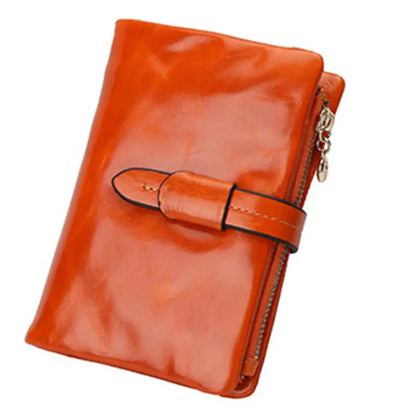 1029 Orange CHSANATO, модные женские кошельки, на шнурке, масло, воск, кожа, на молнии, кошелек, женский короткий дизайн, кошелек с молнией, карман для монет - Цвет: 1029 Orange