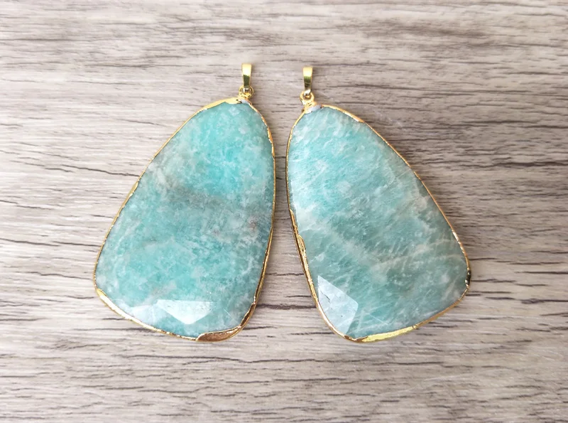 5pcs Natural Amazon stone Pendant gold color charms Gem Jewelry necklace Making P654 |