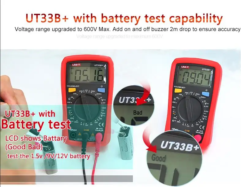 UNI-T UT33A+/UT33B+/UT33C+/UT33D+ Цифровые мультиметры, профессиональный электрический ручной амперметр, мультитестер с подсветкой