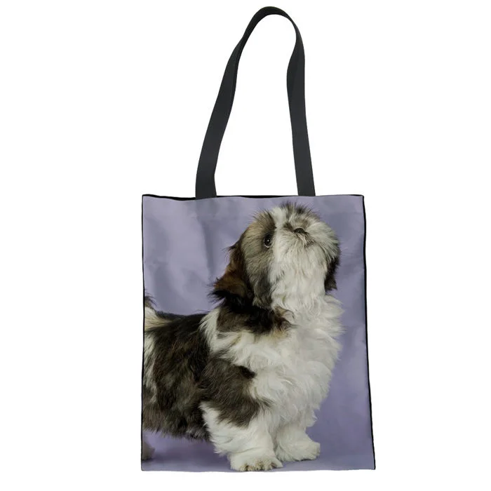 WHEREISART большая женская Холщовая Сумка Shih Tzu с рисунком собаки, хозяйственная сумка для девочек, студенческие школьные сумки на плечо, женская большая сумка - Цвет: LMF3524Z22