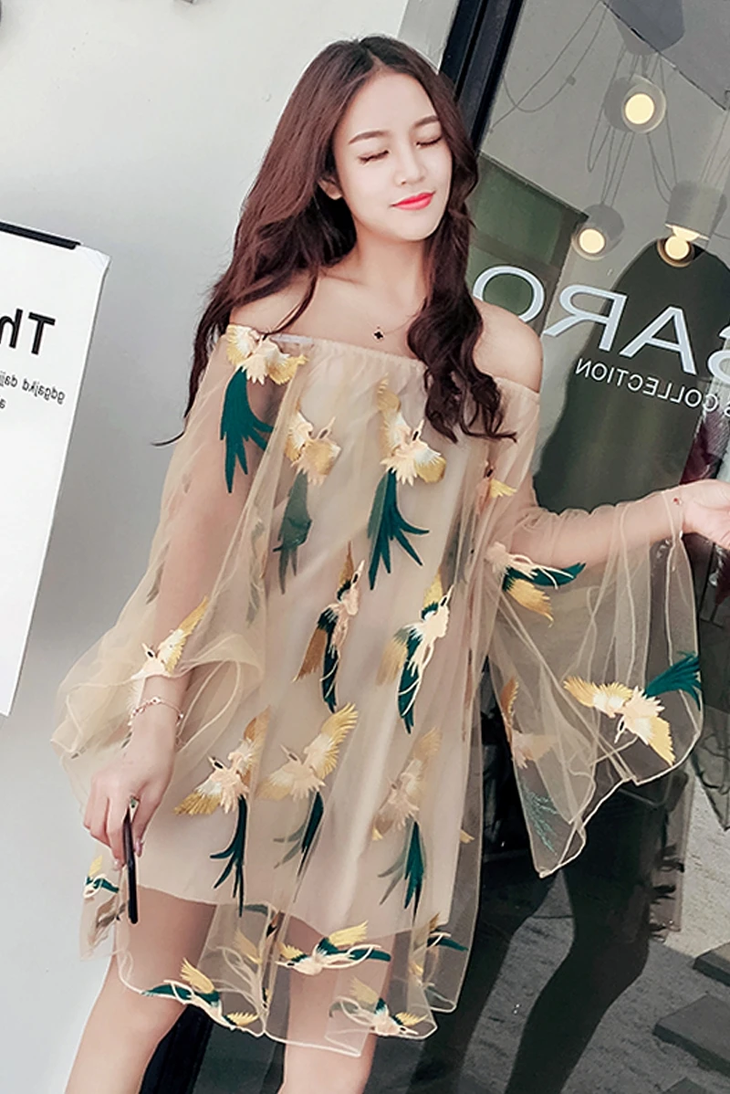 Женское платье с вышивкой 3D Bird Boho Slash пляжные платья для вечеринок лето 2019