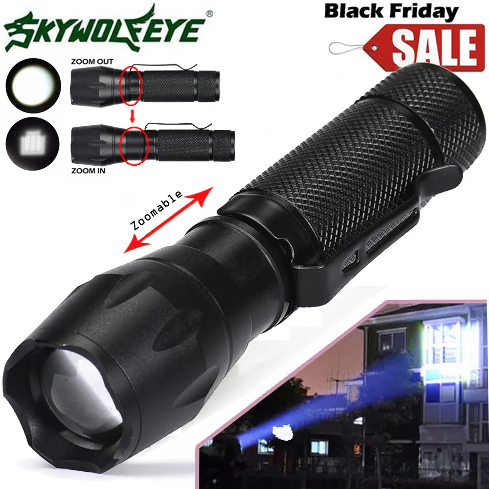 Skywolfeye масштабируемый Q5 светодиодный фонарик 3 режима супер яркий фонарь 14500/AA