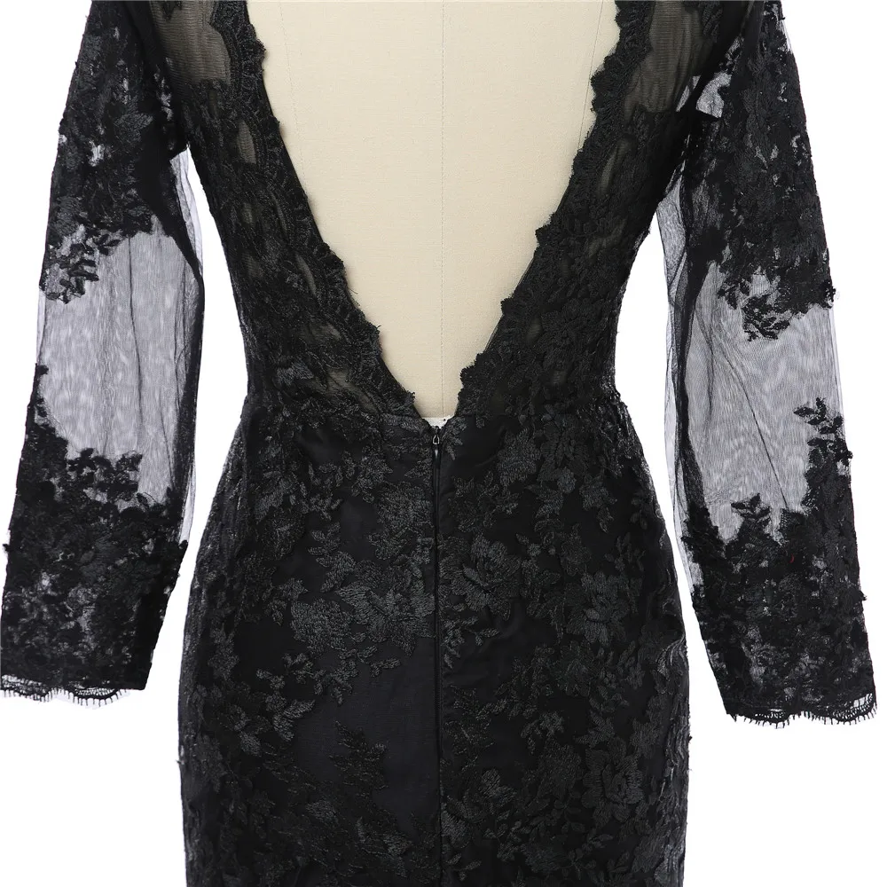 

Black Prom Dresses Mermaid Long Sleeves See Through Lace Backless Women Long Prom Gown Evening Dresses Robe De Soiree