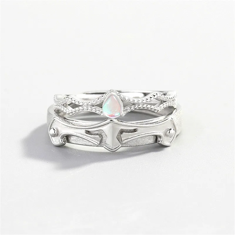 Женское и мужское кольцо с лунным камнем Flyleaf принцессы рыцаря из стерлингового