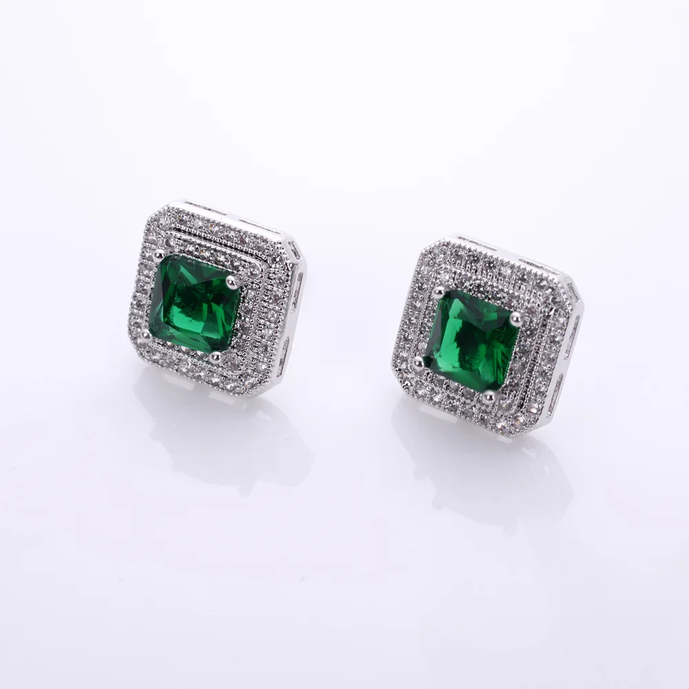 Квадратные серьги из серебра 925 пробы голубые зеленые красные модные циркониевые