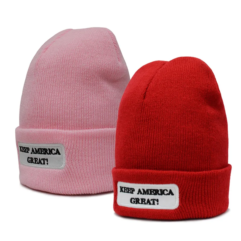 Pom poms зимняя женская шапка мужская теплая 5 цветов trump make america great knitted skullies|Женские