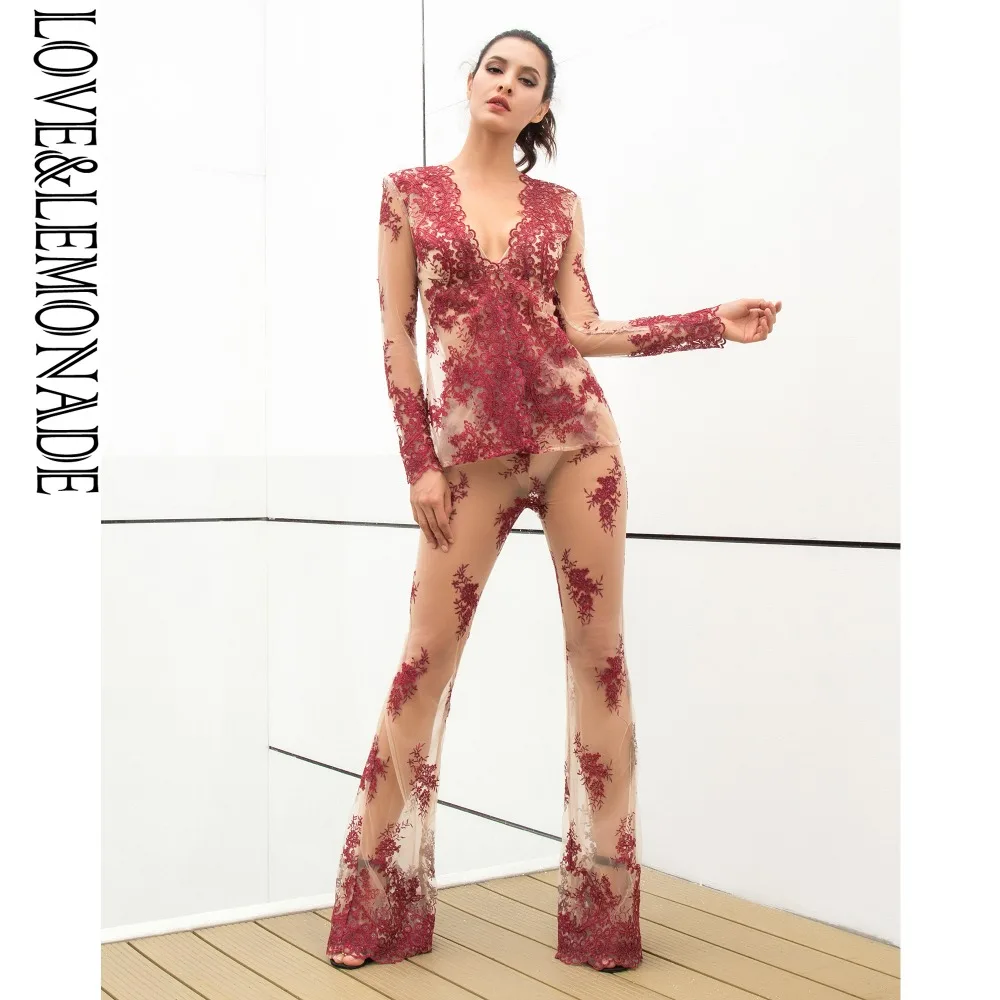 LOVE & LEMONADE сексуальный красный кружевной полностью прозрачный Двухсекционный