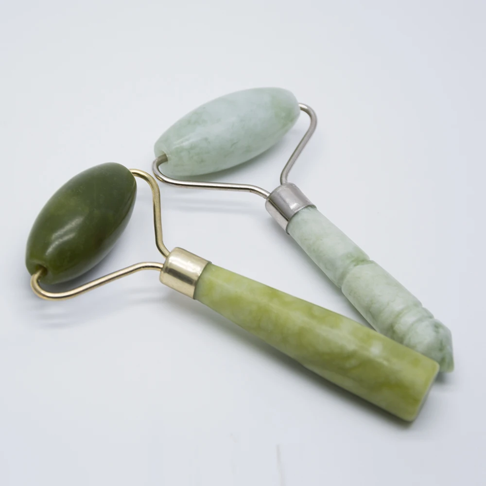 Роликовый массажер для лица антивозрастной натуральный нефритовый каменный